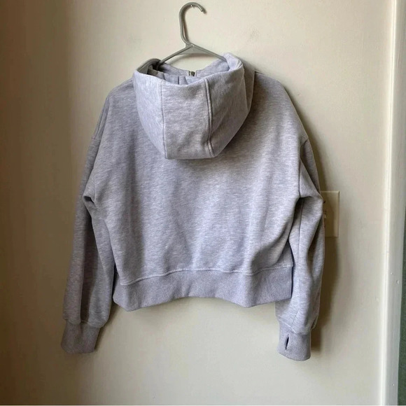 Scuba Neck Cropped Hoodie, Light Gray, Women’s Medium gray hoodie with pocket - Picture 5 of 13